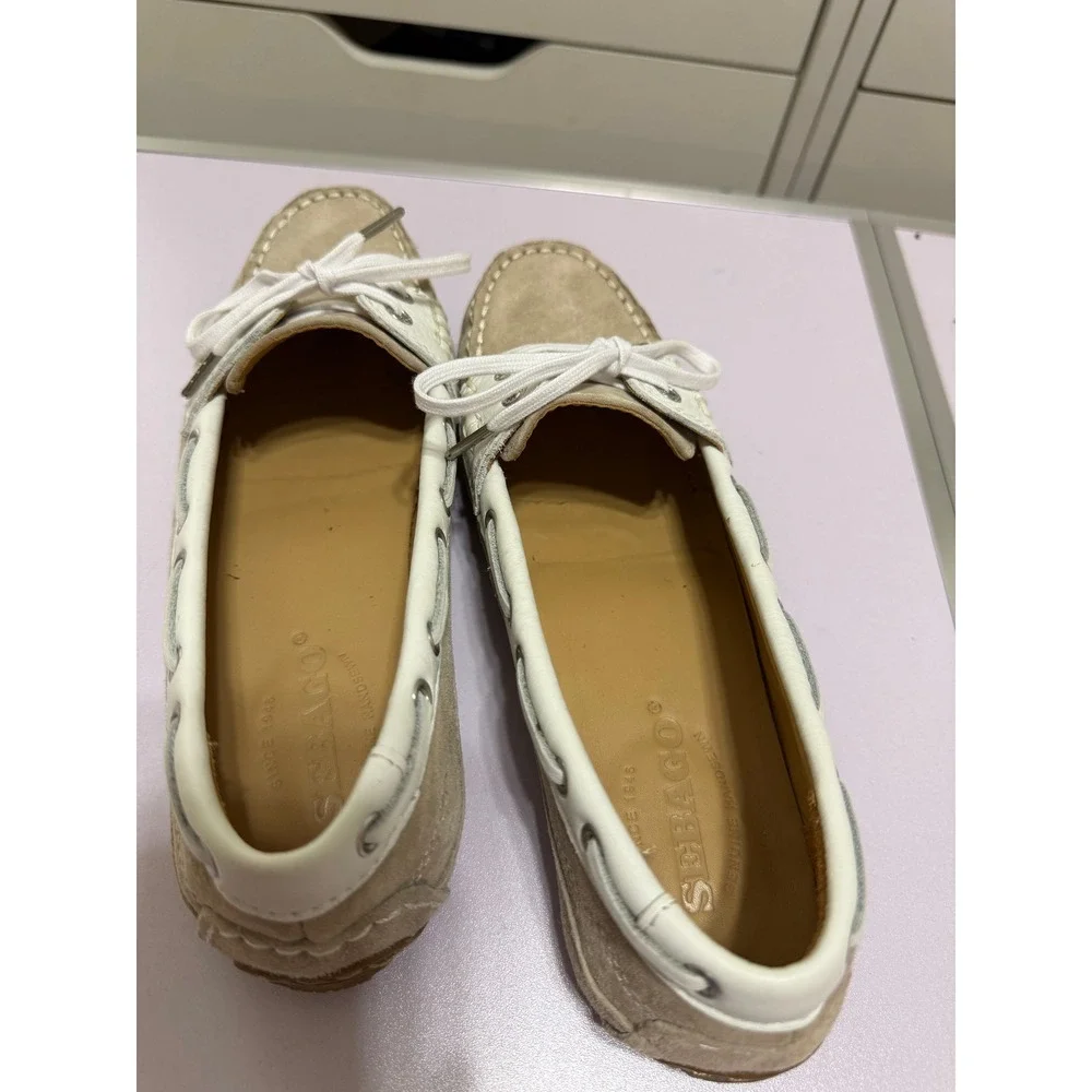 Sebago Bala Womens 7.5M Taupe Suede White Leather Boat Shoes